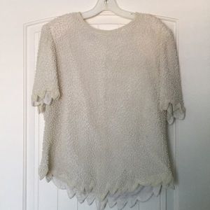 Laurence Kazar Beaded Pearl top